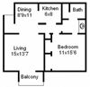 1 bedroom floor plan image at The Carrington Apartments in Hendersonville TN